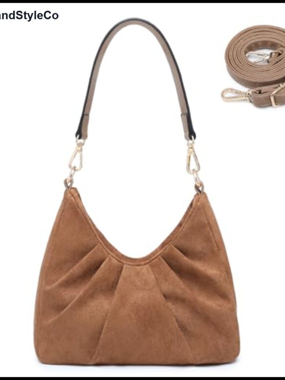 Ruched Hobo Handbag for Women Vegan Leather Shoulder Crossbody Purse with 2
